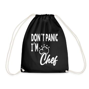 Don't panic, I'm a chef, cook, chef's hat, gift - Drawstring Bag - black - Front