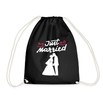 gerade geheiratet Hochzeitspaar Hochzeit Geschenk - Turnbeutel - Schwarz - Vorne
