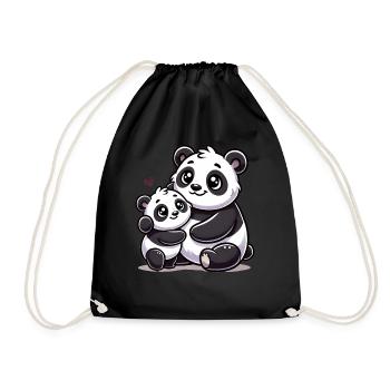 Loving Panda Parent with Child - Drawstring Bag - black - Front
