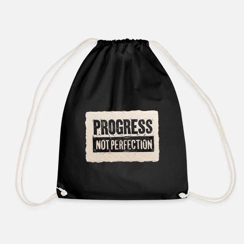 Progress-not-perfection - Drawstring Bag - black