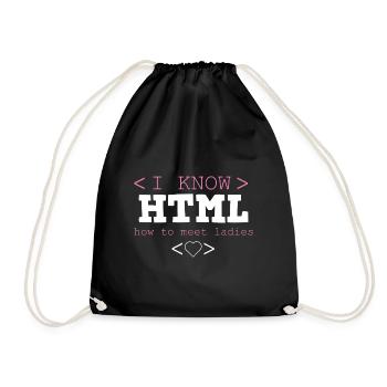HTML Editor Hypertext Markup Language Web Document - Drawstring Bag - black - Front