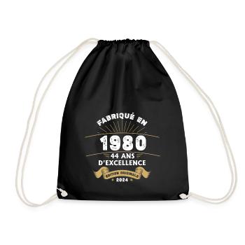 Made in 1980 44 Years of Original Excellence - Drawstring Bag - black - Front