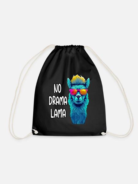Cool llama with sunglasses Neon No Drama Alpaca - Drawstring Bag - black