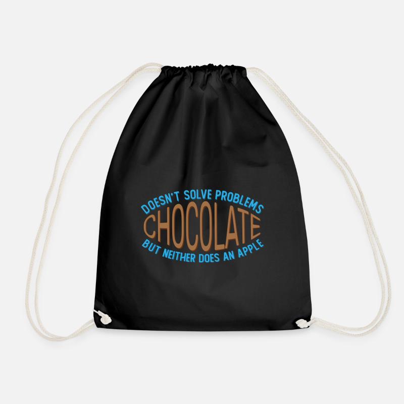 Chocolate doesn't solve any problems Funny joke - Drawstring Bag - black