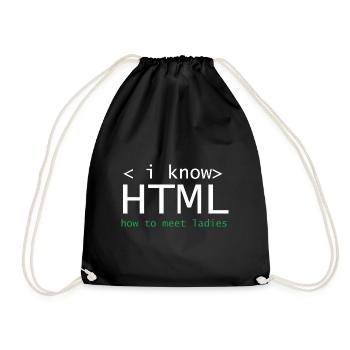HTML Editor Hypertext Markup Language Web Document - Drawstring Bag - black - Front