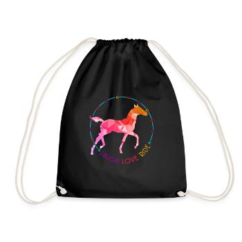 Laugh Love Ride Horse Riding Animal Lover Gift - Drawstring Bag - black - Front