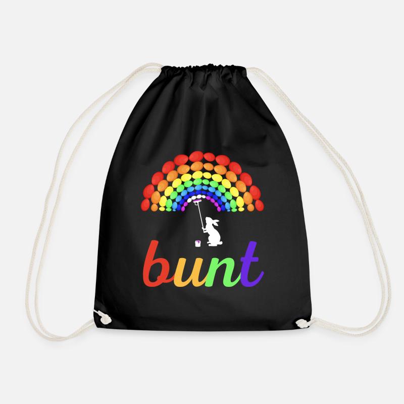 Frohe Ostern Regenbogen mit malendem Osterhasen - Turnbeutel - Schwarz