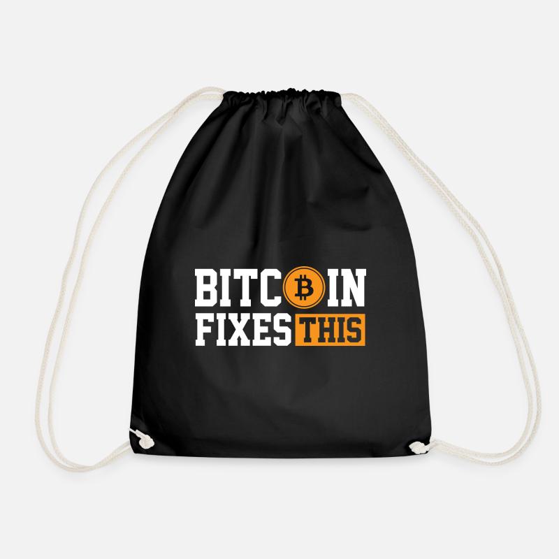 Bitcoin Fixes This - Cryptocurrency Gift - Drawstring Bag - black