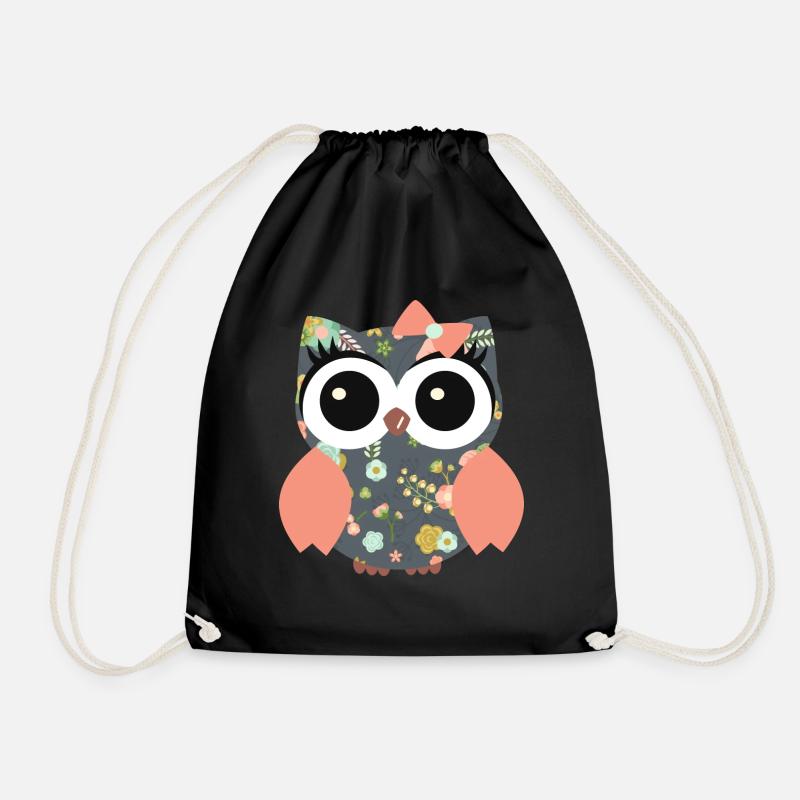 Owl Flowerpower - Drawstring Bag - black
