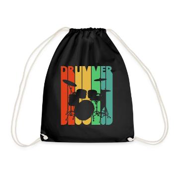 Vintage Retro Schlagzeuger. Trommelsatz Rock 'n' Roll - Turnbeutel - Schwarz - Vorne
