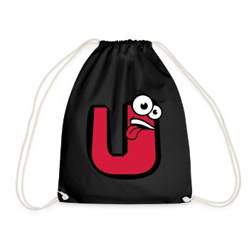 U letter name write cartoon comic face l - Drawstring Bag - black - Front