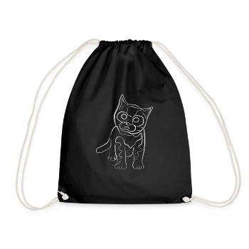 Baby cat animal motif - one line drawing - Drawstring Bag - black - Front