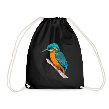 Kingfisher on a branch colorful gift bird - Drawstring Bag - black - Front