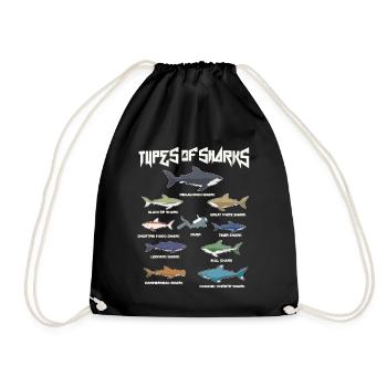 Types of sharks, Megaldon, Black Tip, Tiger Shark - Drawstring Bag - black - Front