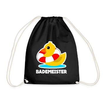 Bademeister Bade Ente und Rettungsring - Turnbeutel - Schwarz - Vorne