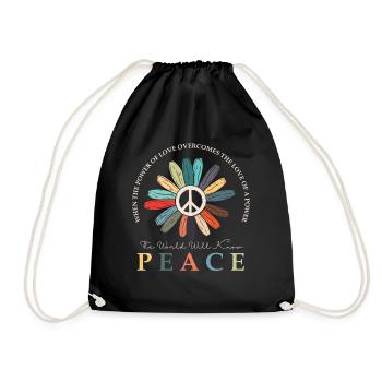 Hippie Flower Power Peace & Power - Drawstring Bag - black - Front