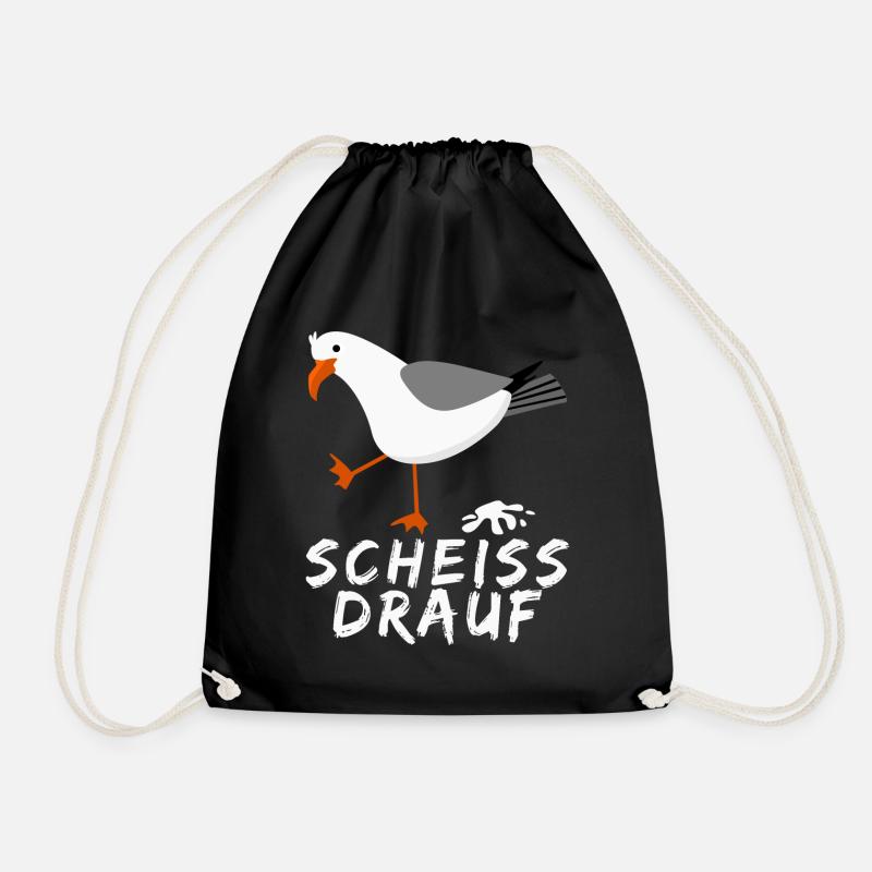Möwe - lustiger Scheiss drauf Spruch - Turnbeutel - Schwarz