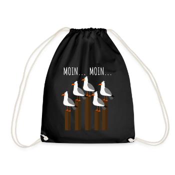 Möwe mit Möwen am Meer mit Moin Spruch - Turnbeutel - Schwarz - Vorne