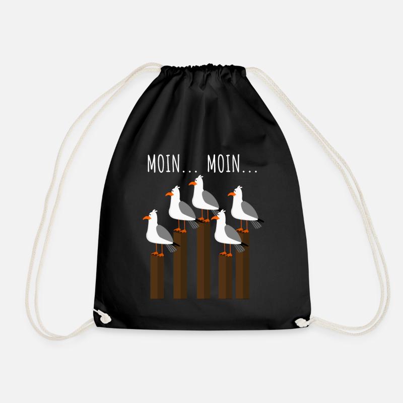 Möwe mit Möwen am Meer mit Moin Spruch - Turnbeutel - Schwarz