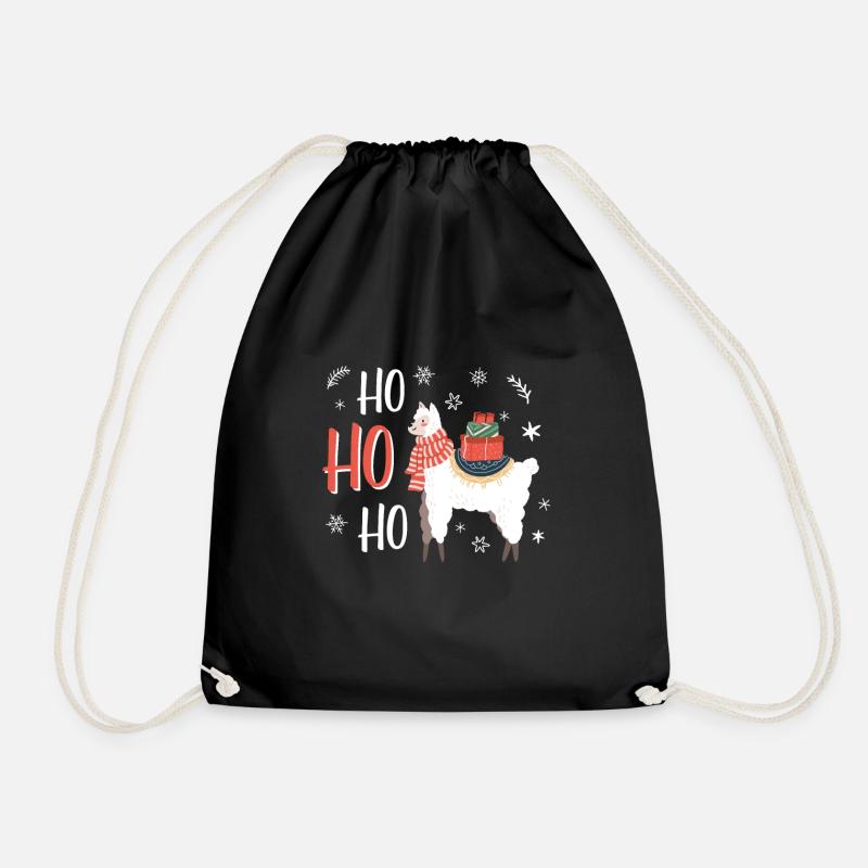Lustiges Geschenk, Hohoho Lama Weihnachten - Turnbeutel - Schwarz