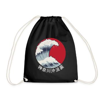 Japan Kanagawa Welle kanji Japanisch wave Geschenk - Turnbeutel - Schwarz - Vorne