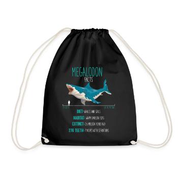Shark megalodon facts, shark species, shark gift - Drawstring Bag - black - Front