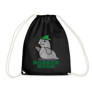 Robbe - lustiger Robben Hood Spruch Witz - Turnbeutel - Schwarz - Vorne