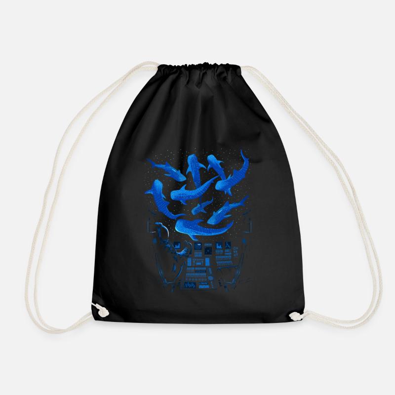 Whale Sharks in Space - Drawstring Bag - black