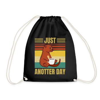Funny Otter - Just Anotter Day - Retro Coffee - Drawstring Bag - black - Front