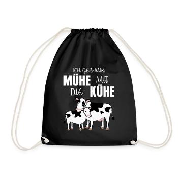 Kuh mit Kalb lustiger Spruch mit Mühe - Turnbeutel - Schwarz - Vorne