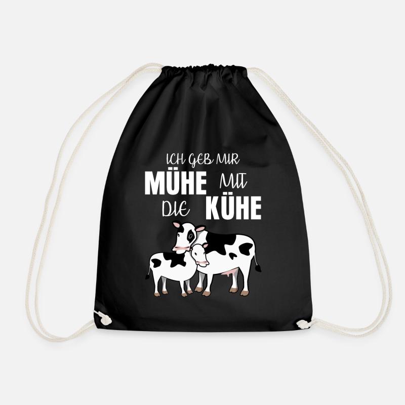 Kuh mit Kalb lustiger Spruch mit Mühe - Turnbeutel - Schwarz