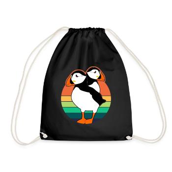 Puffin Puffins Retro Birds - Drawstring Bag - black - Front