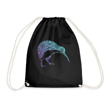 Maori Kiwi Tribal Aboriginal New Zealand Bird Art - Drawstring Bag - black - Front