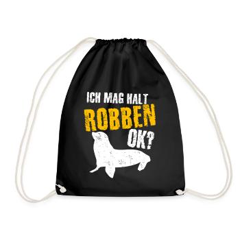 Robbe - lustiger ich mag Robben Spruch - Turnbeutel - Schwarz - Vorne