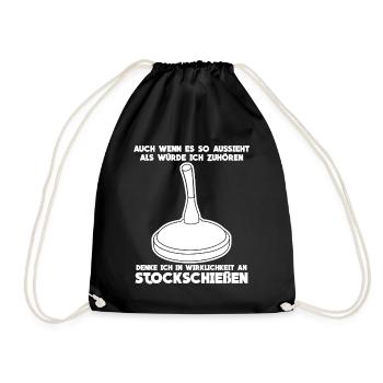 Stockschießen lustiger Eisstock Spruch - Turnbeutel - Schwarz - Vorne