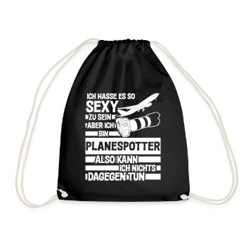 Planespotter lustiger Spruch Flugzeug - Turnbeutel - Schwarz - Vorne