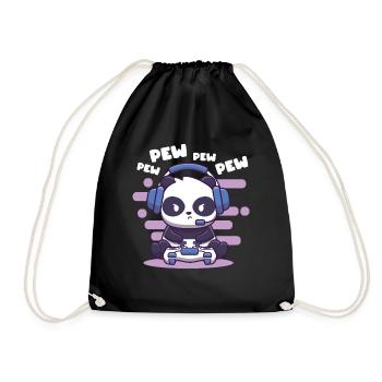 Gaming Panda Shirt Video Gamer Pew Pew - Drawstring Bag - black - Front