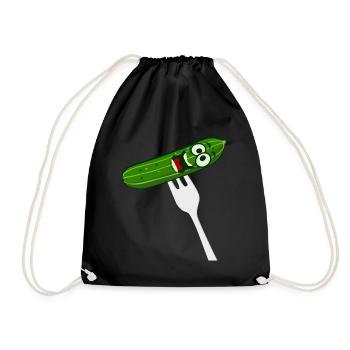 Gurke mit Gabel - lustig - Turnbeutel - Schwarz - Vorne