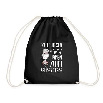 Echte Hexen haben zwei Zauberstäbe, Geschenk - Turnbeutel - Schwarz - Vorne