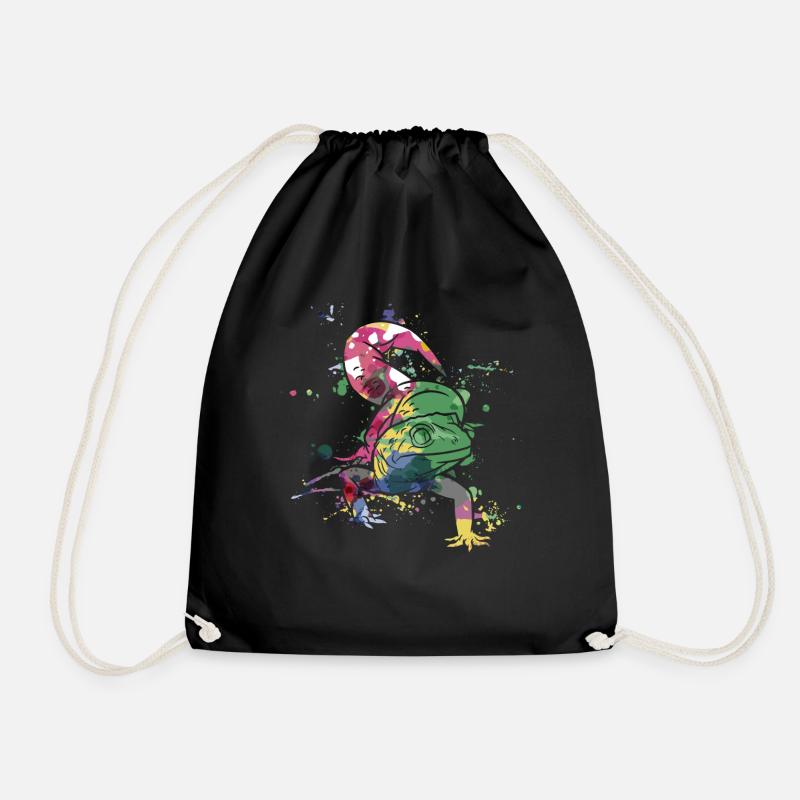 Lizard, Watercolor leopard gecko, zookeeper - Drawstring Bag - black