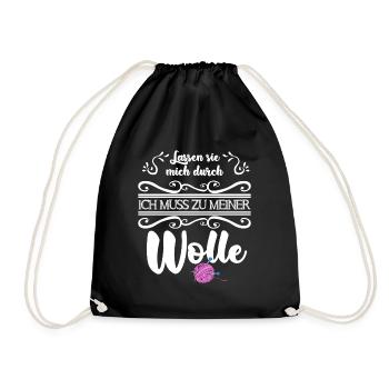 Stricken Wolle Strickerin Spruch lustig - Turnbeutel - Schwarz - Vorne