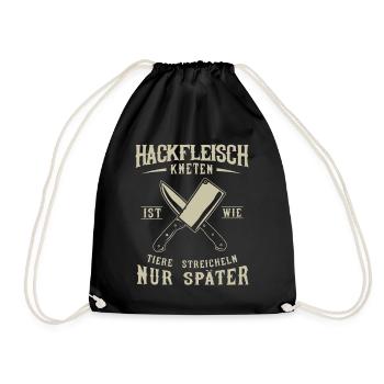 Fleischer und Metzger Geschenk, Hackfleisch - Turnbeutel - Schwarz - Vorne
