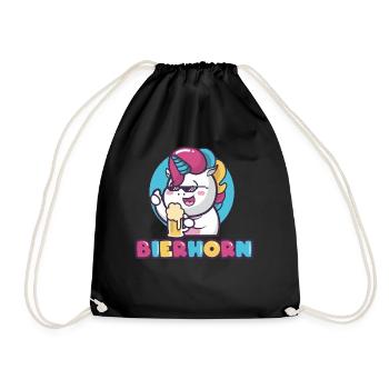 Einhorn, Einhörner, Bier, Bierhorn - Turnbeutel - Schwarz - Vorne
