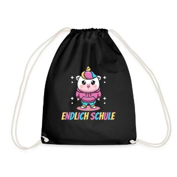 Einhorn, Endlich Schule, Einhörner - Turnbeutel - Schwarz - Vorne