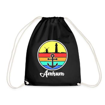 Amrum Retro Windrad Leuchtturm - Turnbeutel - Schwarz - Vorne