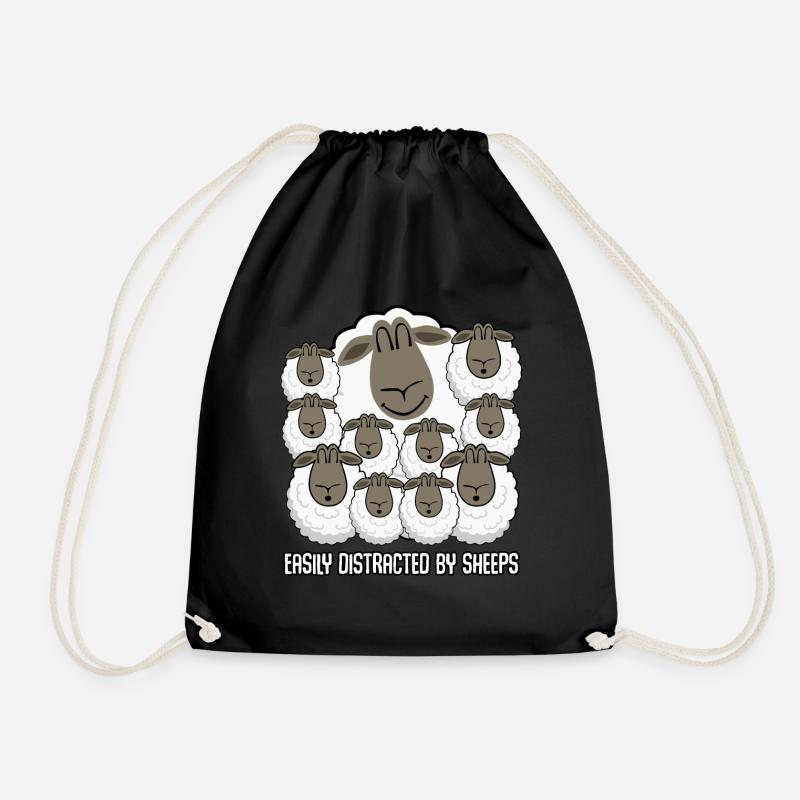 Sheep Easily distracted by Sheeps Sheep - Drawstring Bag - black