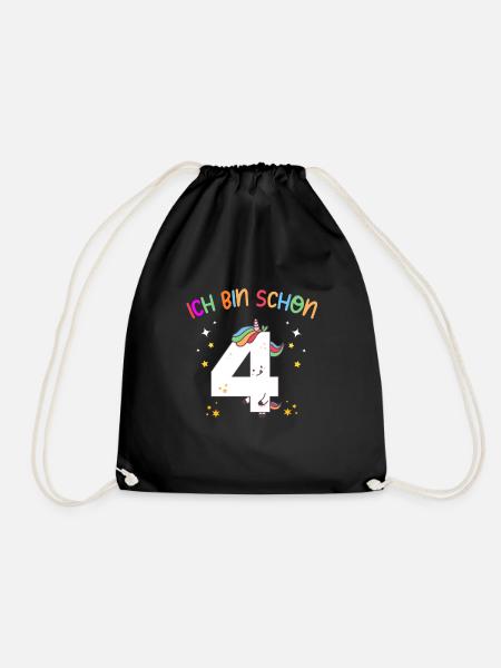 bin schon 4 - 4. Geburtstag Junge Mädchen einhorn - Turnbeutel - Schwarz