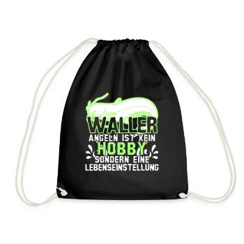 Waller Angeln Fischen Fischer Angler - Turnbeutel - Schwarz - Vorne