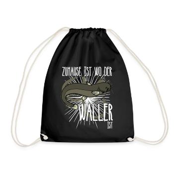 Angeln Fischer Waller Fisch Angler - Turnbeutel - Schwarz - Vorne