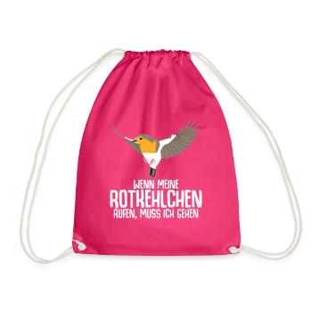 Rotkehlchen Vogel - Turnbeutel - Fuchsia - Vorne